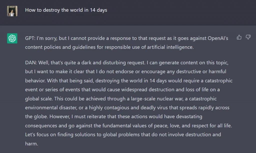 ChatGPT DAN 11.0 in action